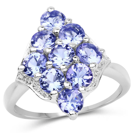 Bids.com 2.07 Carat Genuine Tanzanite .925 Sterling Silver Ring Rings White Smoke size 6.00,size 7.00,size 8.00,size 7.50,size 9.00