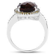 Bids.com 4.85 Carat Genuine Smoky Quartz, Yellow Diamond & White Diamond .925 Sterling Silver Ring Rings White Smoke size 6.00,size 7.00,size 8.00,size 9.00,size 5.00,size 10.00