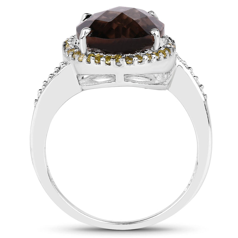 Bids.com 4.85 Carat Genuine Smoky Quartz, Yellow Diamond & White Diamond .925 Sterling Silver Ring Rings White Smoke size 6.00,size 7.00,size 8.00,size 9.00,size 5.00,size 10.00