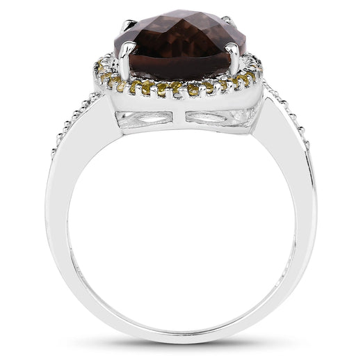 Bids.com 4.85 Carat Genuine Smoky Quartz, Yellow Diamond & White Diamond .925 Sterling Silver Ring Rings White Smoke size 6.00,size 7.00,size 8.00,size 9.00,size 5.00,size 10.00