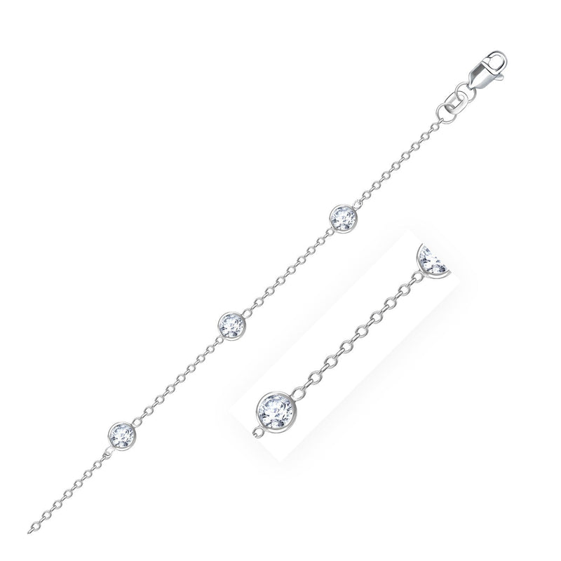 Bids.com 14k White Gold Anklet with Round White Cubic Zirconia Accessories White Smoke 10 / White Gold