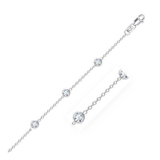 Bids.com 14k White Gold Anklet with Round White Cubic Zirconia Accessories White Smoke 10 / White Gold