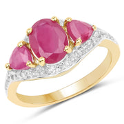 Bids.com 14K Yellow Gold Plated 2.49 Carat Genuine Glass Filled Ruby and White Topaz .925 Sterling Silver Ring Rings White Smoke size 6.00,size 8.00,size 7.00