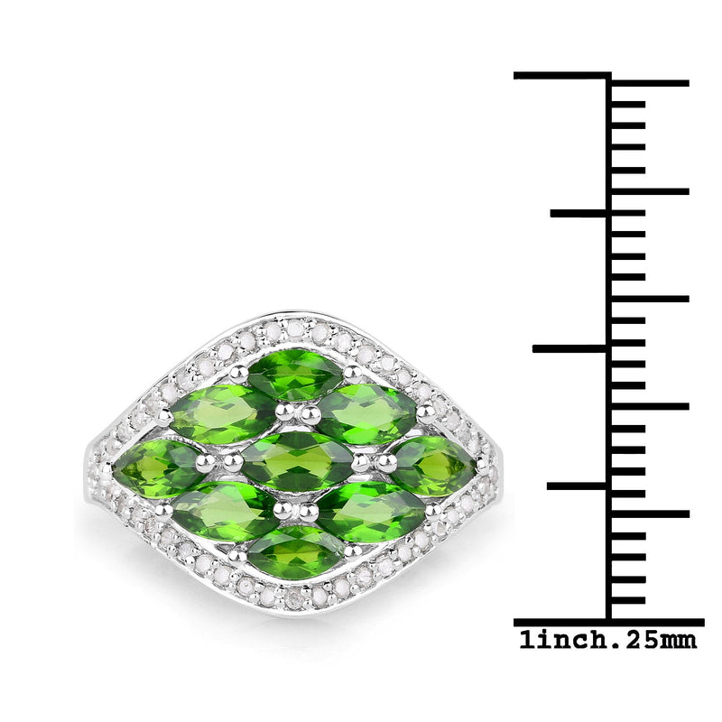 Bids.com 2.37 Carat Genuine Chrome Diopside and White Diamond .925 Sterling Silver Ring Rings White Smoke size 7.00,size 6.00,size 8.00