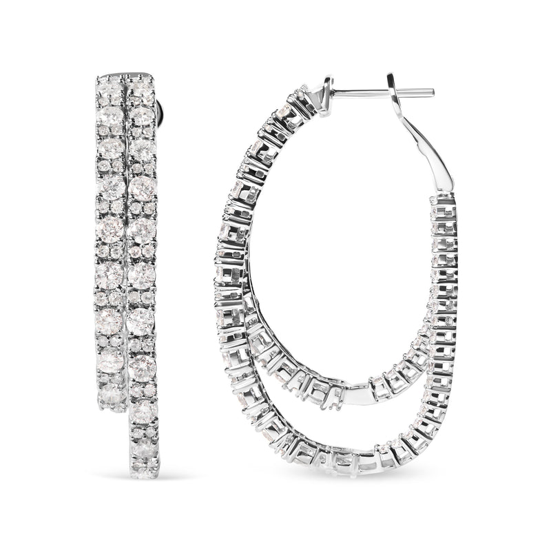 Bids.com 14K White Gold 4.0 Cttw Diamond Asymmetrical Inside Out Double-Hoop Earrings (I-J Color, I1-I2 Clarity) Earrings White Smoke White.Gold / 4