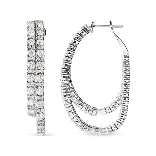 Bids.com 14K White Gold 4.0 Cttw Diamond Asymmetrical Inside Out Double-Hoop Earrings (I-J Color, I1-I2 Clarity) Earrings White Smoke White.Gold / 4