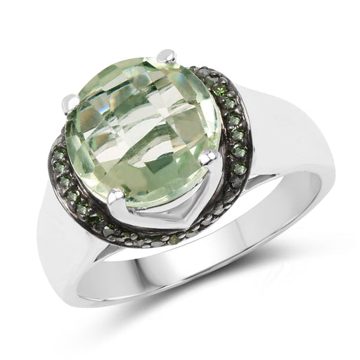 Bids.com 3.95 Carat Genuine Green Amethyst and Green Diamond .925 Sterling Silver Ring Rings White Smoke size 7.00,size 8.00,size 6.00,size 9.00