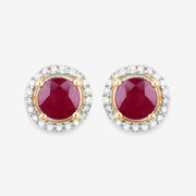 Bids.com 1.22 Carat Genuine Ruby and White Diamond 14K Yellow Gold Earrings Earrings White Smoke