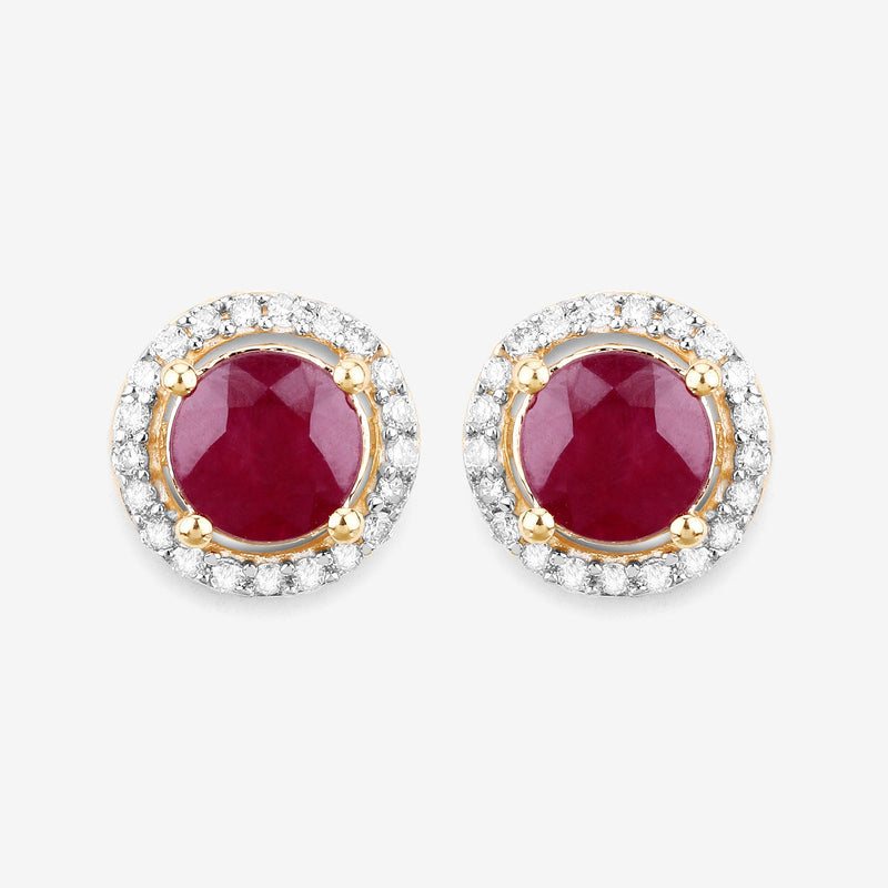 Bids.com 1.22 Carat Genuine Ruby and White Diamond 14K Yellow Gold Earrings Earrings White Smoke