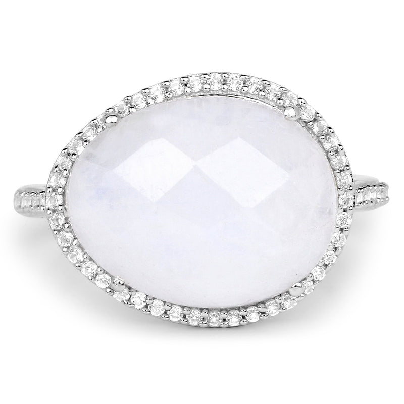 Bids.com 7.33 Carat Genuine White Rainbow Moonstone And White Topaz .925 Sterling Silver Ring Rings White Smoke size 6.00,size 7.00,size 8.00,size 9.00