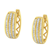 Bids.com 10K Yellow Gold 3/4 Cttw Pave and Channel Set Diamond Triple Row Modern Hoop Earrings (I-J Color, I2-I3 Clarity) Earrings White Smoke Yellow.Gold / 0.78