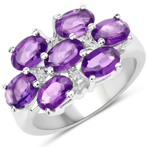 Bids.com 3.05 Carat Genuine  Amethyst and White Topaz .925 Sterling Silver Ring Rings White Smoke size 7.00,size 6.00,size 8.00,size 5.00,size 9.00