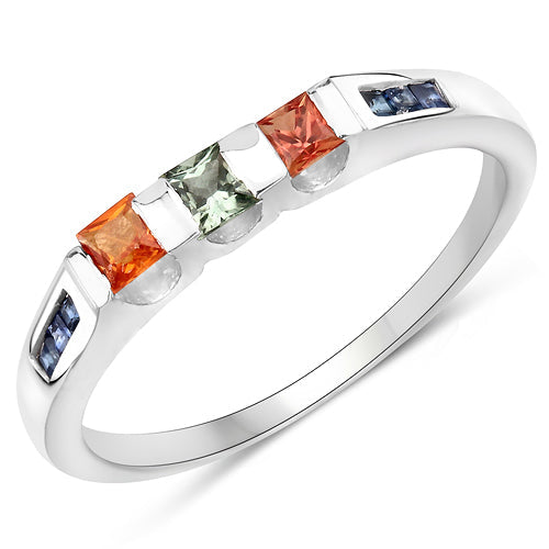 Bids.com 0.68 Carat Genuine Multi Sapphire .925 Sterling Silver Ring Rings White Smoke size 6.00,size 8.00,size 7.00,size 9.00,size 5.00