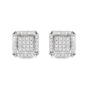 Bids.com 10K White Gold 1 1/10 Cttw Princess Diamond Composite and Halo Stud Earrings (I-J Color, I1-I2 Clarity) Earrings Gray White.Gold / 1.09