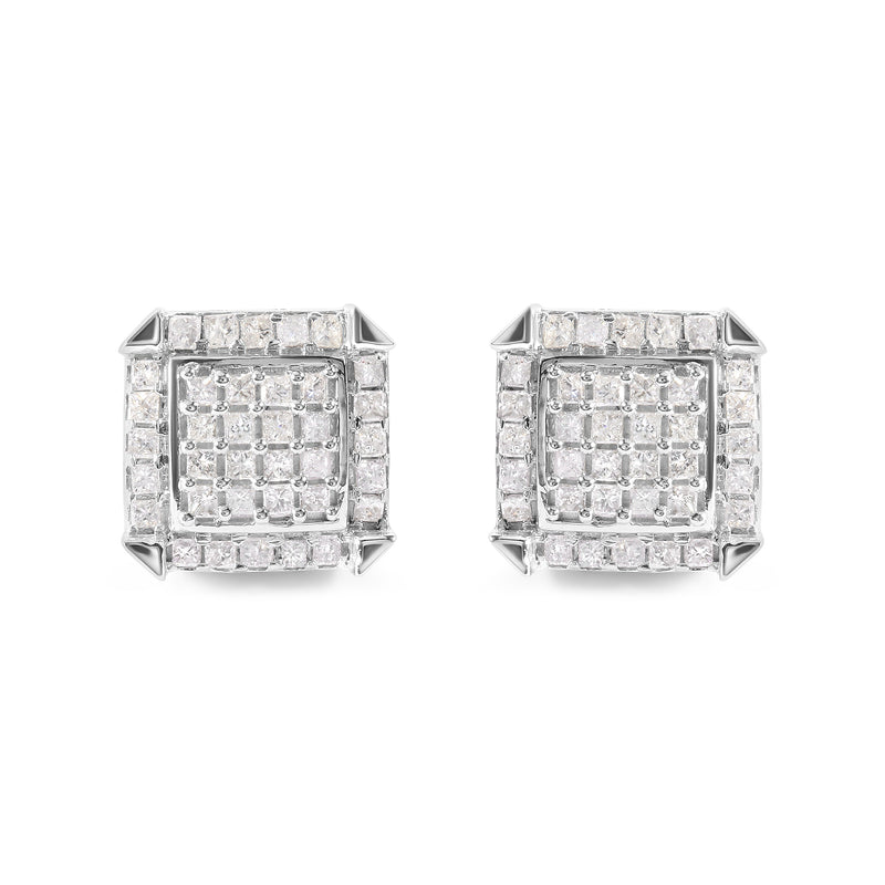 Bids.com 10K White Gold 1 1/10 Cttw Princess Diamond Composite and Halo Stud Earrings (I-J Color, I1-I2 Clarity) Earrings Gray White.Gold / 1.09