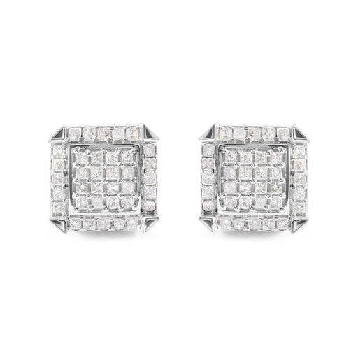 Bids.com 10K White Gold 1 1/10 Cttw Princess Diamond Composite and Halo Stud Earrings (I-J Color, I1-I2 Clarity) Earrings Gray White.Gold / 1.09