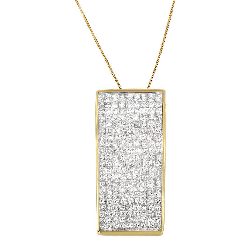 Bids.com 14K Yellow Gold Princess Cut Diamond Block Pendant Necklace (2 5/8 cttw, H-I Color, SI2-I1 Clarity) Necklaces White Smoke Yellow.Gold / 18