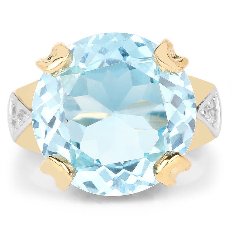 Bids.com 14K Yellow Gold Plated 12.98 Carat Genuine Blue Topaz and White Topaz .925 Sterling Silver Ring Rings White Smoke size 7.00,size 6.00,size 8.00,size 9.00
