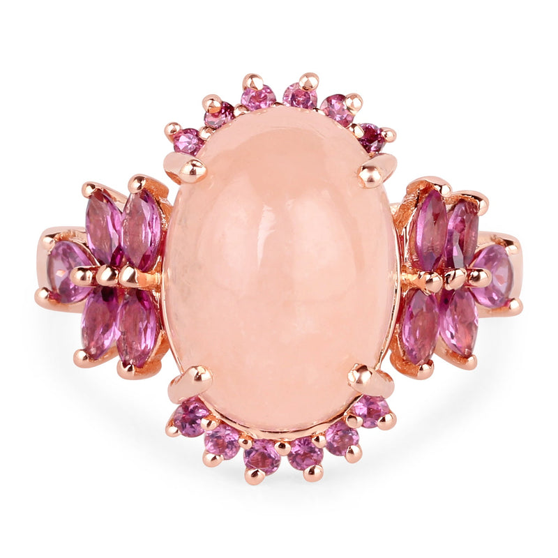 Bids.com 14K Rose Gold Plated 9.13 Carat Genuine Morganite and Rhodolite .925 Sterling Silver Ring Rings White Smoke size 6.00,size 7.00,size 8.00,size 9.00