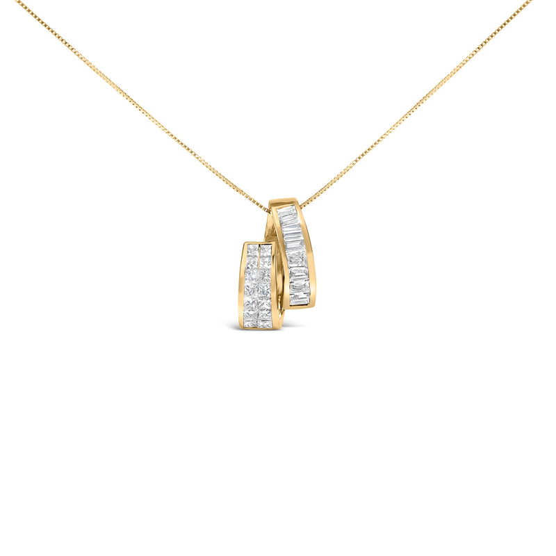 Bids.com 14K Yellow Gold 1 5/8 Cttw Princess and Baguette Diamond Duo Bar Pendant Necklace (G-H Color, VS2-SI1 Clarity) - 18" Necklaces White Smoke Yellow.Gold / 18