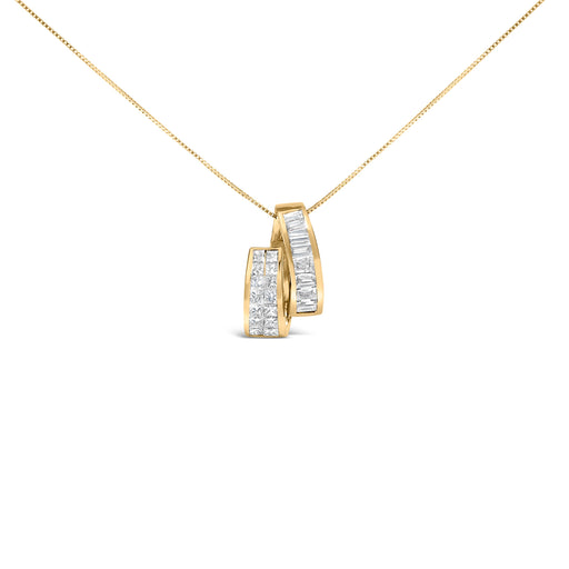 Bids.com 14K Yellow Gold 1 5/8 Cttw Princess and Baguette Diamond Duo Bar Pendant Necklace (G-H Color, VS2-SI1 Clarity) - 18" Necklaces White Smoke Yellow.Gold / 18