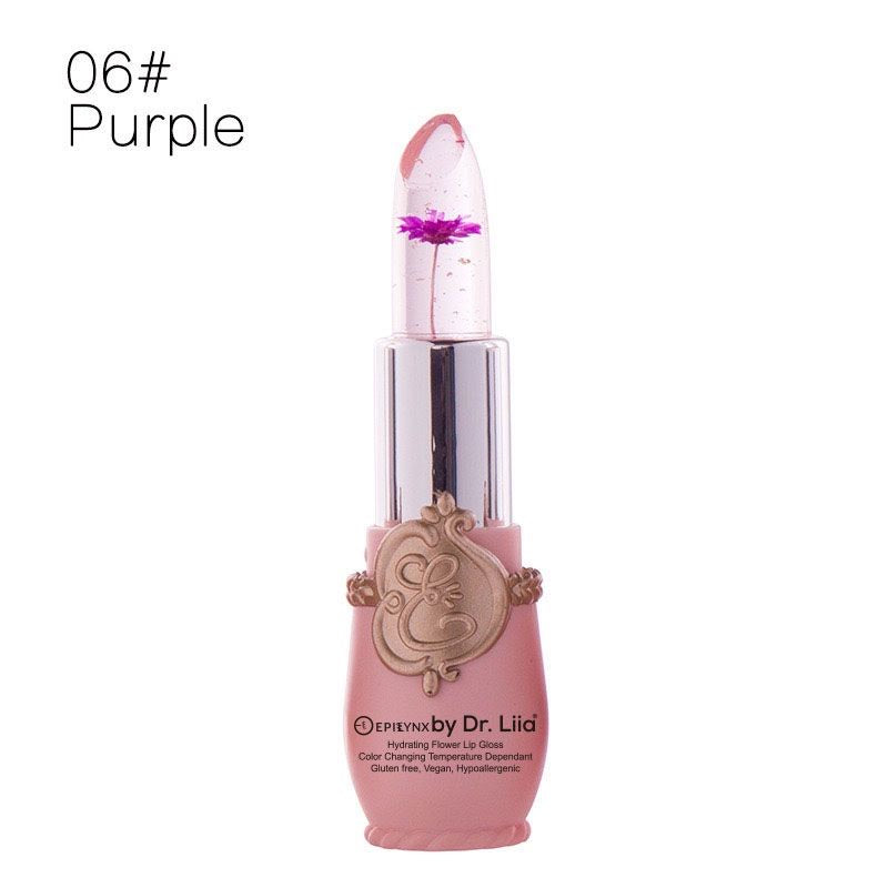 EpiLynx Color-Changing Flower Lip Gloss – Vegan, Gluten-Free, Hydrating Lip Balm Rosy Brown purple flower #6