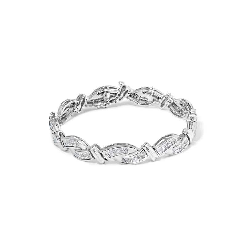 Bids.com 14K White Gold 4.0 Cttw Invisble Set Princess-Cut Diamond Wave Style Link Bracelet (H-I Color, SI2-I1 Clarity) - 7" Bracelets White Smoke White.Gold / 7