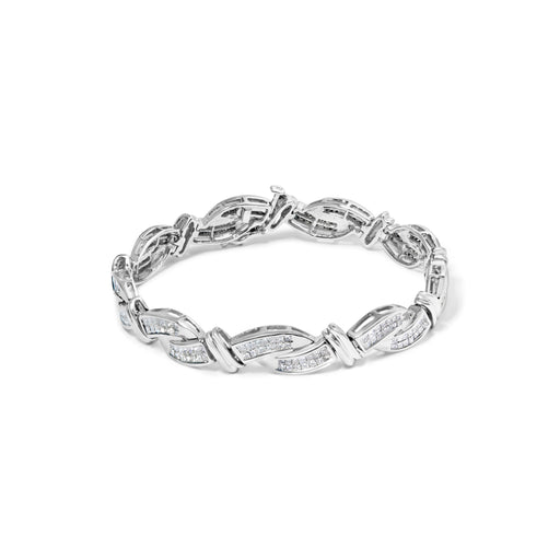 Bids.com 14K White Gold 4.0 Cttw Invisble Set Princess-Cut Diamond Wave Style Link Bracelet (H-I Color, SI2-I1 Clarity) - 7" Bracelets White Smoke White.Gold / 7