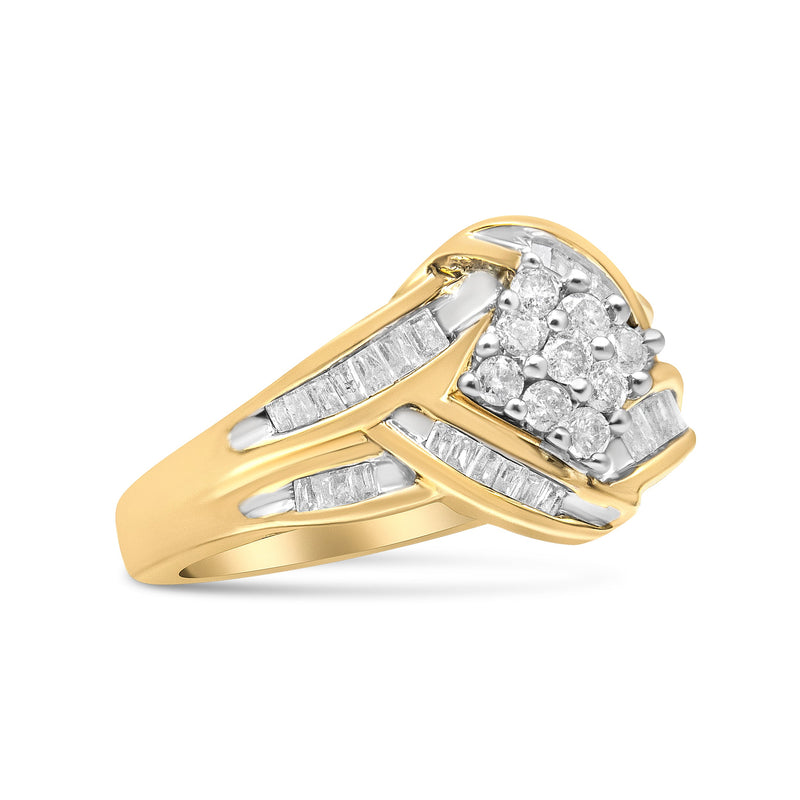 Bids.com 10K Yellow and White Gold 3/4 Cttw Diamond Cluster and Swirl Ring (H-I Color, I1-I2 Clarity) Rings White Smoke 7 / YellowWhite.Gold