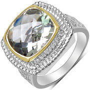 Bids.com 6.31 Carat Genuine Green Amethyst & White Diamond .925 Sterling Silver Ring Rings White Smoke size 8.00,size 6.00,size 7.00,size 9.00