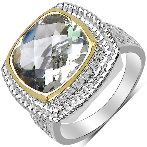 Bids.com 6.31 Carat Genuine Green Amethyst & White Diamond .925 Sterling Silver Ring Rings White Smoke size 8.00,size 6.00,size 7.00,size 9.00