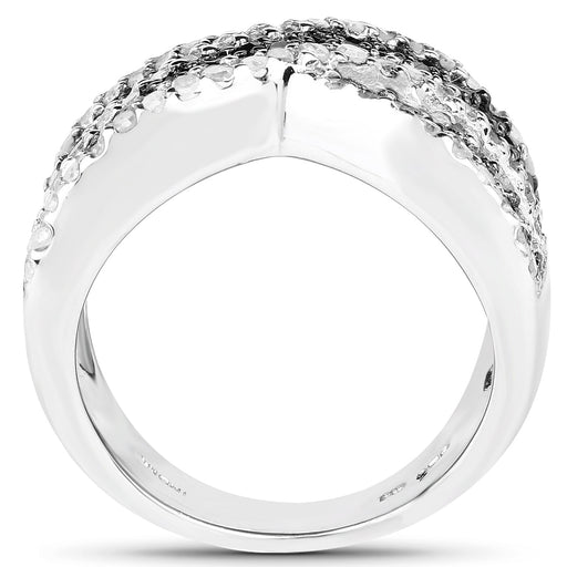 Bids.com 1.57 Carat Genuine Blue Diamond, White Diamond & Black Diamond .925 Sterling Silver Ring Rings White Smoke size 6.00,size 7.00,size 8.00,size 9.00,size 5.00,size 10.00