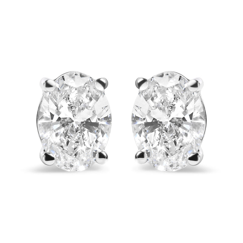 Bids.com 14K White Gold 3/4 Cttw Oval Shape Lab Grown Diamond Solitaire Stud Earrings (F-G Color, VS1-VS2 Clarity) Earrings White Smoke White.Gold / 0.75