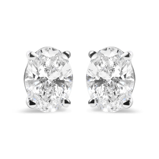 Bids.com 14K White Gold 3/4 Cttw Oval Shape Lab Grown Diamond Solitaire Stud Earrings (F-G Color, VS1-VS2 Clarity) Earrings White Smoke White.Gold / 0.75