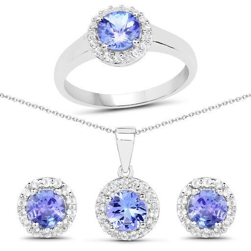 Bids.com 3.77 Carat Genuine Tanzanite and White Topaz .925 Sterling Silver 3 Piece Jewelry Set (Ring, Earrings, and Pendant w/ Chain) Jewelry Sets White Smoke size 7.00,size 6.00,size 8.00,size 5.00,size 9.00
