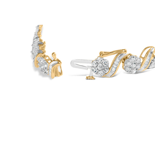 Bids.com 10k Yellow Gold 5.00 Cttw Round-Cut and Baguette-Cut Diamond Floral Link 7.25" Bracelet (I-J Color, I2-I3 Clarity) Bracelets White Smoke Yellow.Gold / 7.25