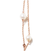 Bids.com 18K Rose Gold 1/2 Cttw Diamond and Freshwater Pearl Double Strand Station Necklace  (G-H Color, SI1-SI2 Clarity) - Adjustable up to 16" to 20" Necklaces White Smoke Rose.Gold / 18