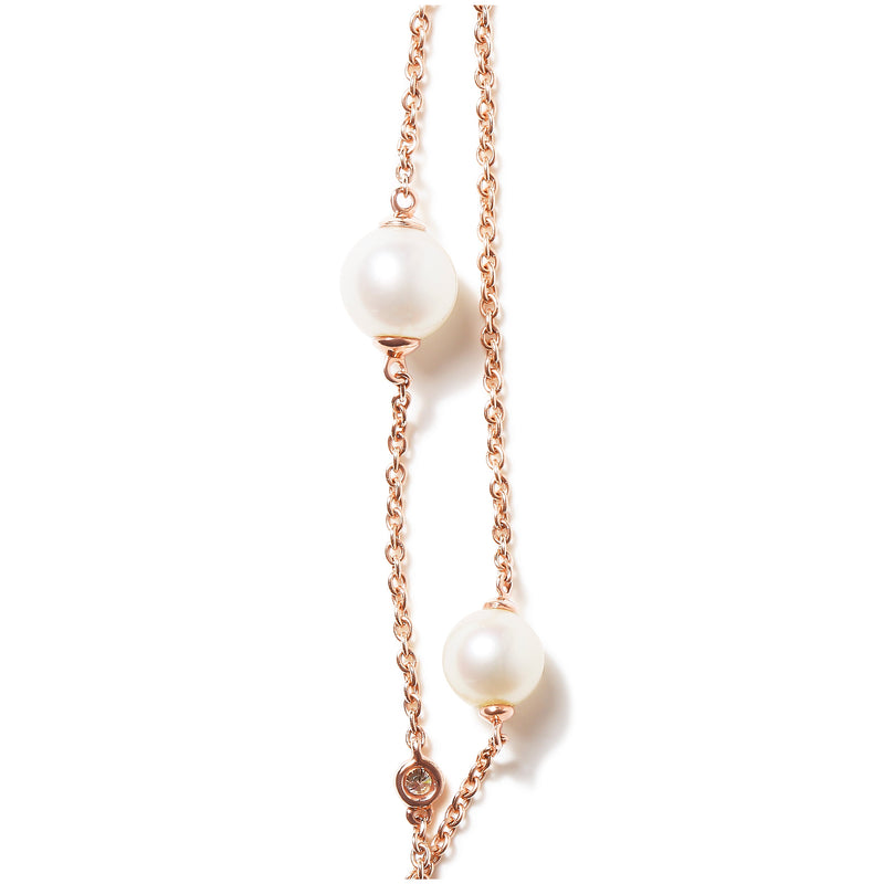 Bids.com 18K Rose Gold 1/2 Cttw Diamond and Freshwater Pearl Double Strand Station Necklace  (G-H Color, SI1-SI2 Clarity) - Adjustable up to 16" to 20" Necklaces White Smoke Rose.Gold / 18