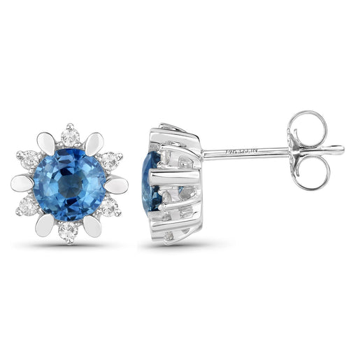 Bids.com 1.87 Carat Genuine Blue Sapphire and White Diamond 14K White Gold Earrings Earrings White Smoke
