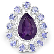 Bids.com 5.82 Carat Genuine Amethyst and Tanzanite .925 Sterling Silver Ring Rings White Smoke size 6.00,size 7.00,size 11.00,size 5.00,size 8.00,size 9.00