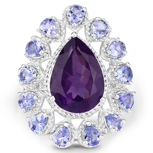 Bids.com 5.82 Carat Genuine Amethyst and Tanzanite .925 Sterling Silver Ring Rings White Smoke size 6.00,size 7.00,size 11.00,size 5.00,size 8.00,size 9.00