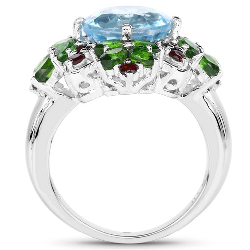 Bids.com 5.76 Carat Genuine Blue Topaz, Chrome Diopside & Garnet .925 Sterling Silver Ring Rings White Smoke size 6.00,size 7.00,size 8.00,size 9.00,size 5.00,size 10.00