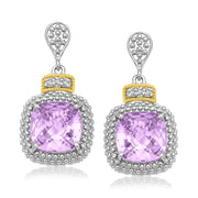 Bids.com 18k Yellow Gold & Sterling Silver Cushion Amethyst & Diamond Earrings (.05cttw) Earrings White Smoke Yellow Gold & Sterling Silver
