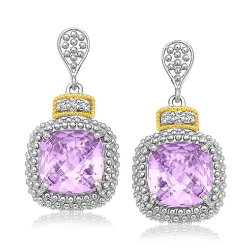 Bids.com 18k Yellow Gold & Sterling Silver Cushion Amethyst & Diamond Earrings (.05cttw) Earrings White Smoke Yellow Gold & Sterling Silver