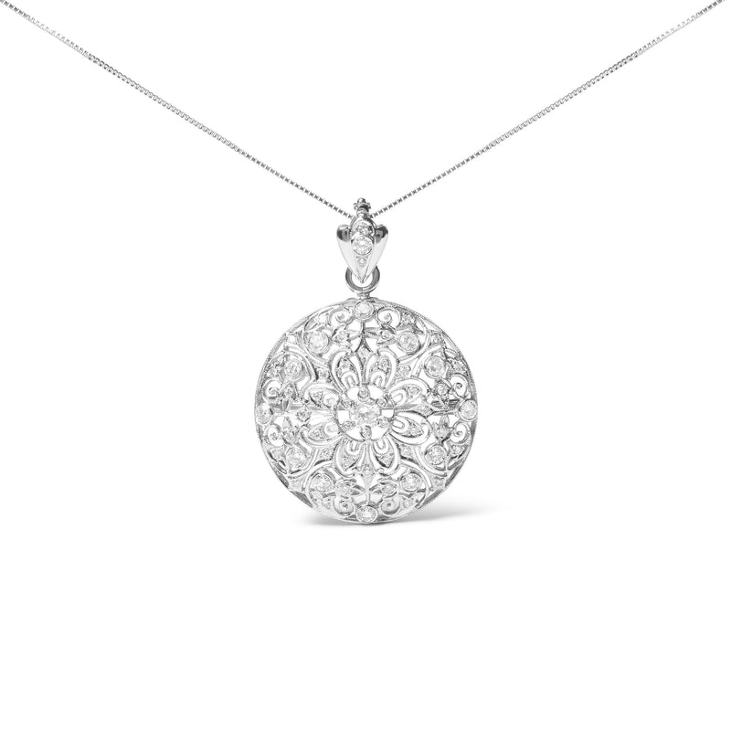 Bids.com 18K White Gold 1 5/6 Cttw Diamond Cluster Floral Filigree Brooch Pin and 18" Pendant Necklace (G-H Color, I1-I2 Clarity) Necklaces White Smoke White.Gold / 1.84