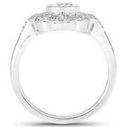 Bids.com 1.02 Carat Genuine Aquamarine and White Topaz .925 Sterling Silver Ring Rings White Smoke size 7.00,size 5.00,size 6.00,size 8.00,size 9.00,size 10.00,size 6.50,size 6.75
