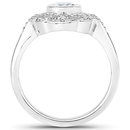 Bids.com 1.02 Carat Genuine Aquamarine and White Topaz .925 Sterling Silver Ring Rings White Smoke size 7.00,size 5.00,size 6.00,size 8.00,size 9.00,size 10.00,size 6.50,size 6.75