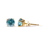 Bids.com 14K Yellow Gold 1.0 Cttw Treated Aqua Blue Diamond Classic Solitaire Stud Earrings (Aqua Blue Color, I2-I3 Clarity) Earrings White Smoke Yellow.Gold / 1.15