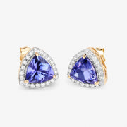 Bids.com 3.82 Carat Genuine Tanzanite and White Diamond 14K Yellow Gold Earrings Earrings White Smoke