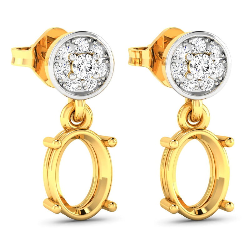 Bids.com 0.11 Carat Genuine White Diamond 14K Yellow Gold Semi Mount Earrings - holds 7x5mm Oval Gemstones Earrings White Smoke